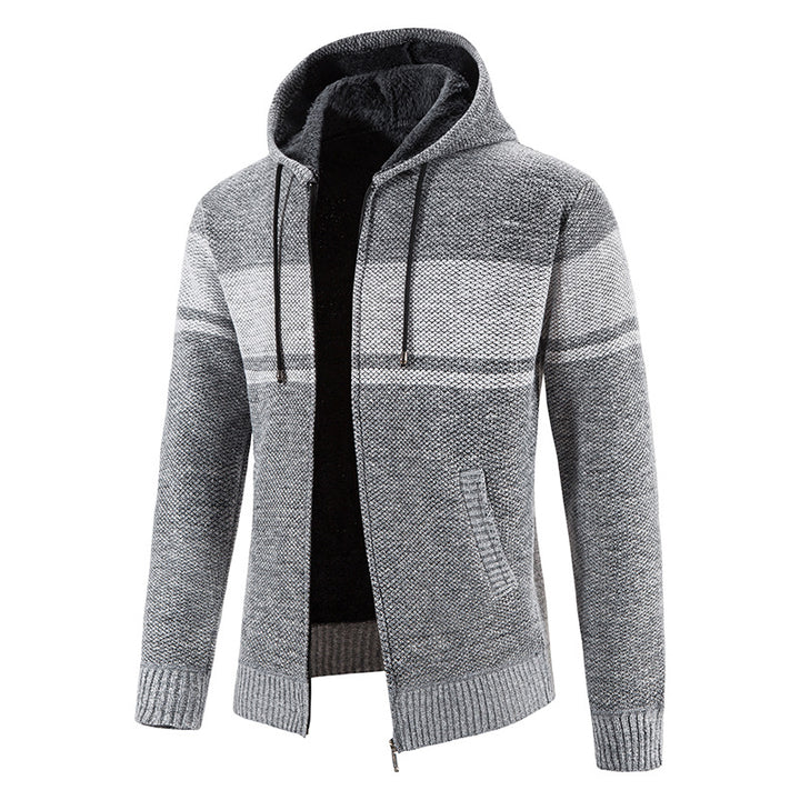 Herren nan gefütterte Strick-Kapuzenjacke mit Teddyfutter, durchgehendem Reißverschluss und Kordelzug Drune