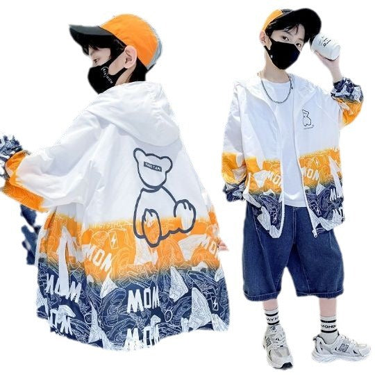 Unisex nan leichte winddichte Kapuzenjacke mit allover Grafikprint und reflektierenden Einsätzen für Kinder  Drune