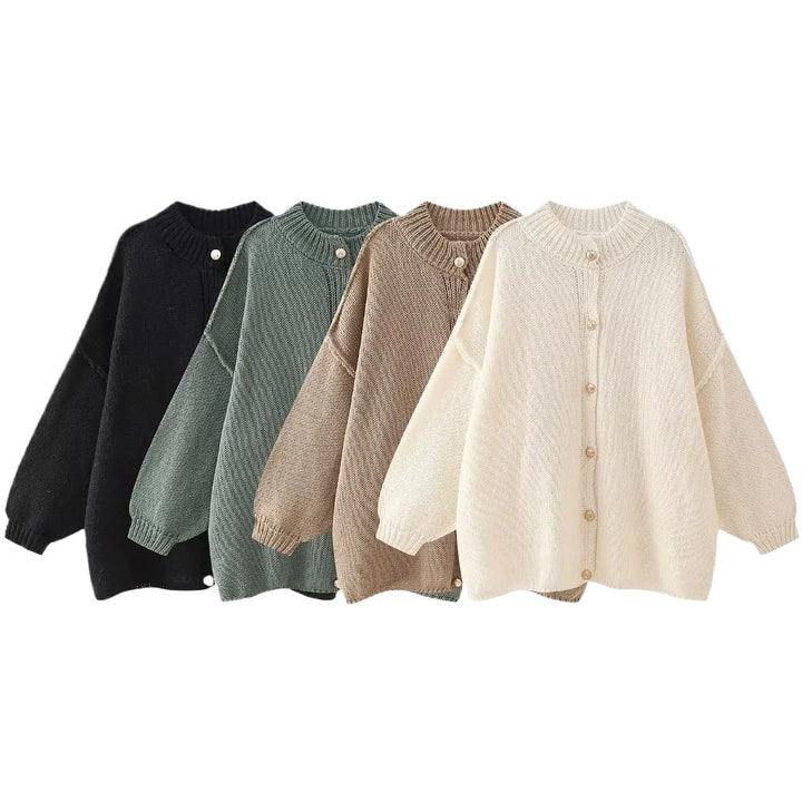 Damen lässige Strickjacke mit Knopfverschluss und oversized Passform Drune