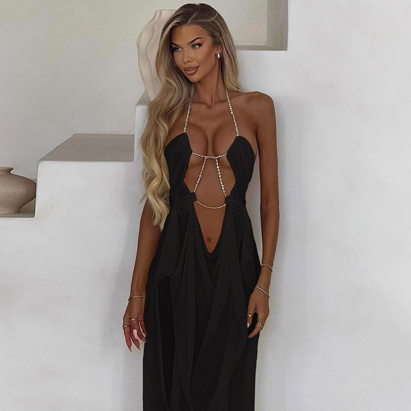 Damen Glamouröses Maxi-Kleid mit transparentem Design und geschmückten Ausschnitten Drune