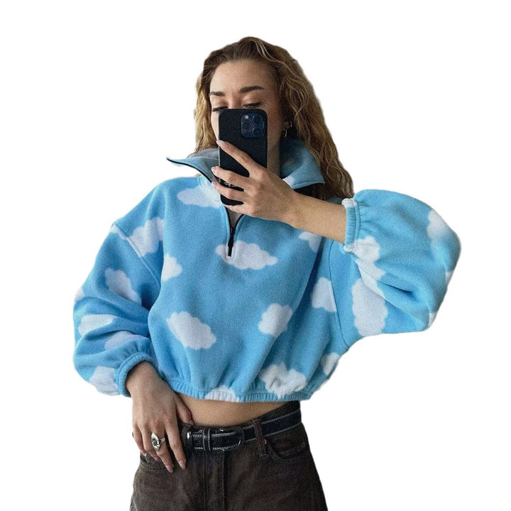 Damen Crop-Pullover mit Wolkenmuster Drune