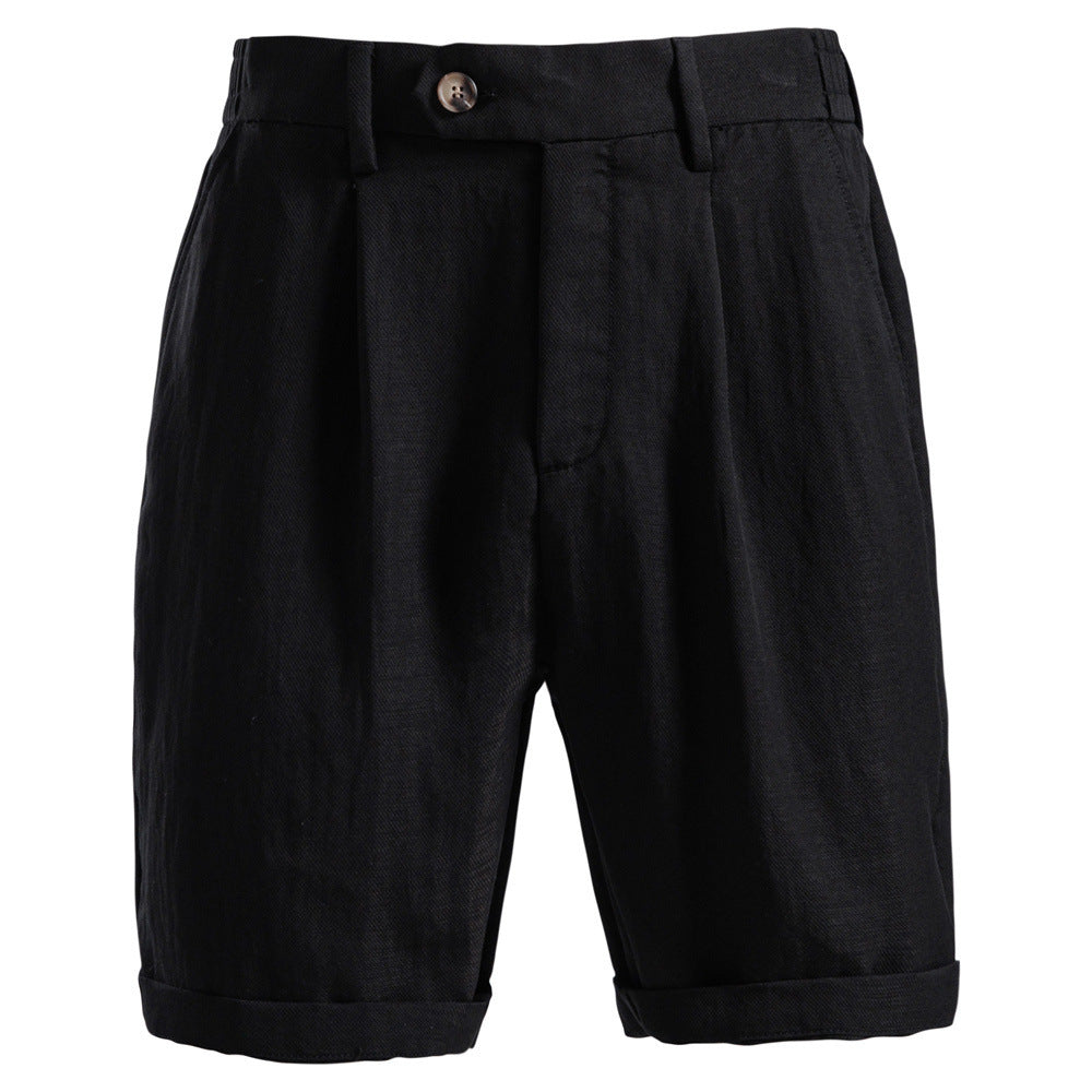 Herren nan lässige Leinenshorts mit Umschlag und Bundfalten Drune