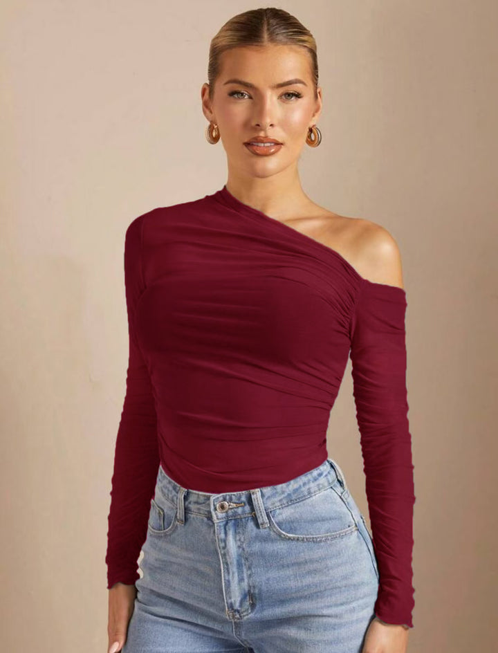 Damen Asymmetrischer Body mit Raffungen und langen Ärmeln Drune