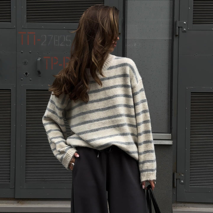 Damen lässiger Strickpullover mit modernen Streifen Drune
