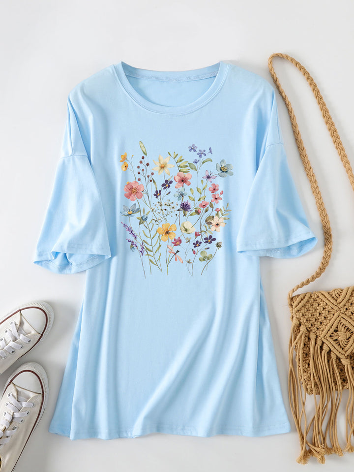 Damen lässiges Sommerblusenshirt mit floralem Druck Drune