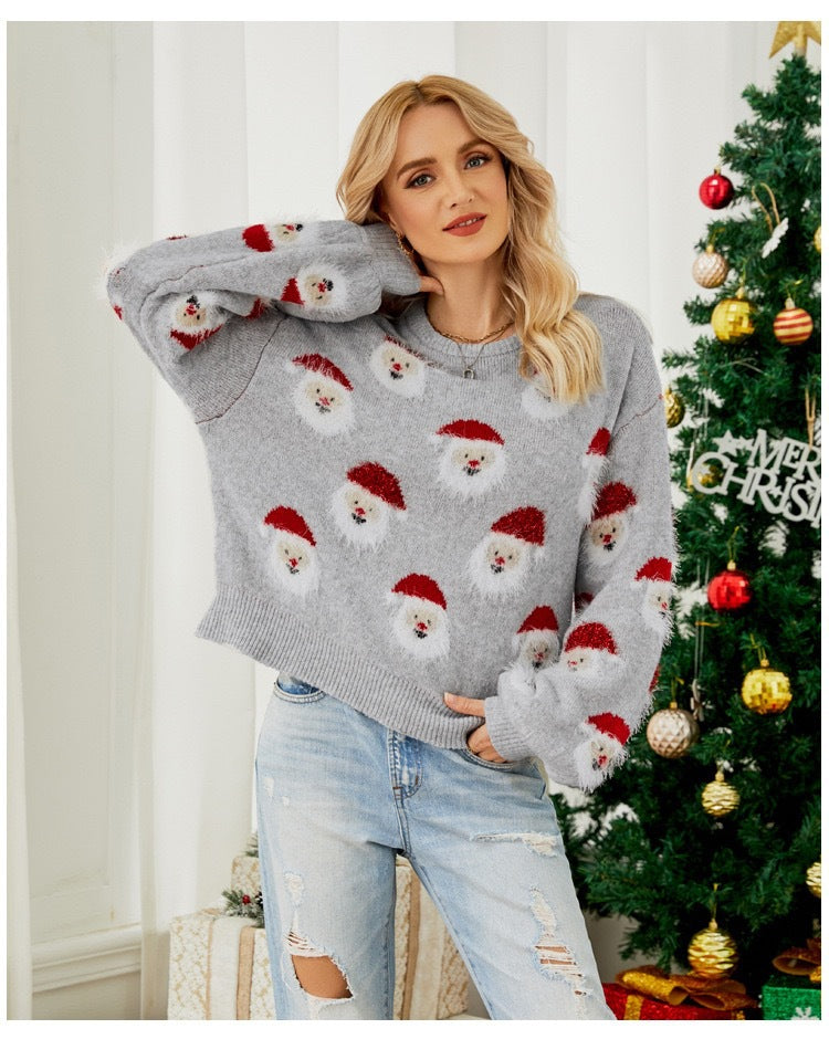 Damen festlicher Pullover mit weihnachtlichem Santa-Muster Drune