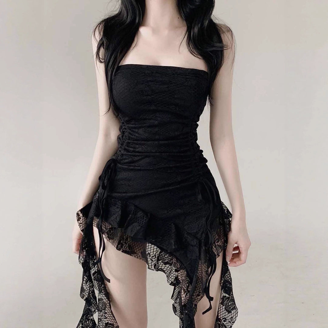 Damen Bodycon Kleid mit raffiniertem Rüschensaum und zusätzlichem Spitzenbesatz Drune