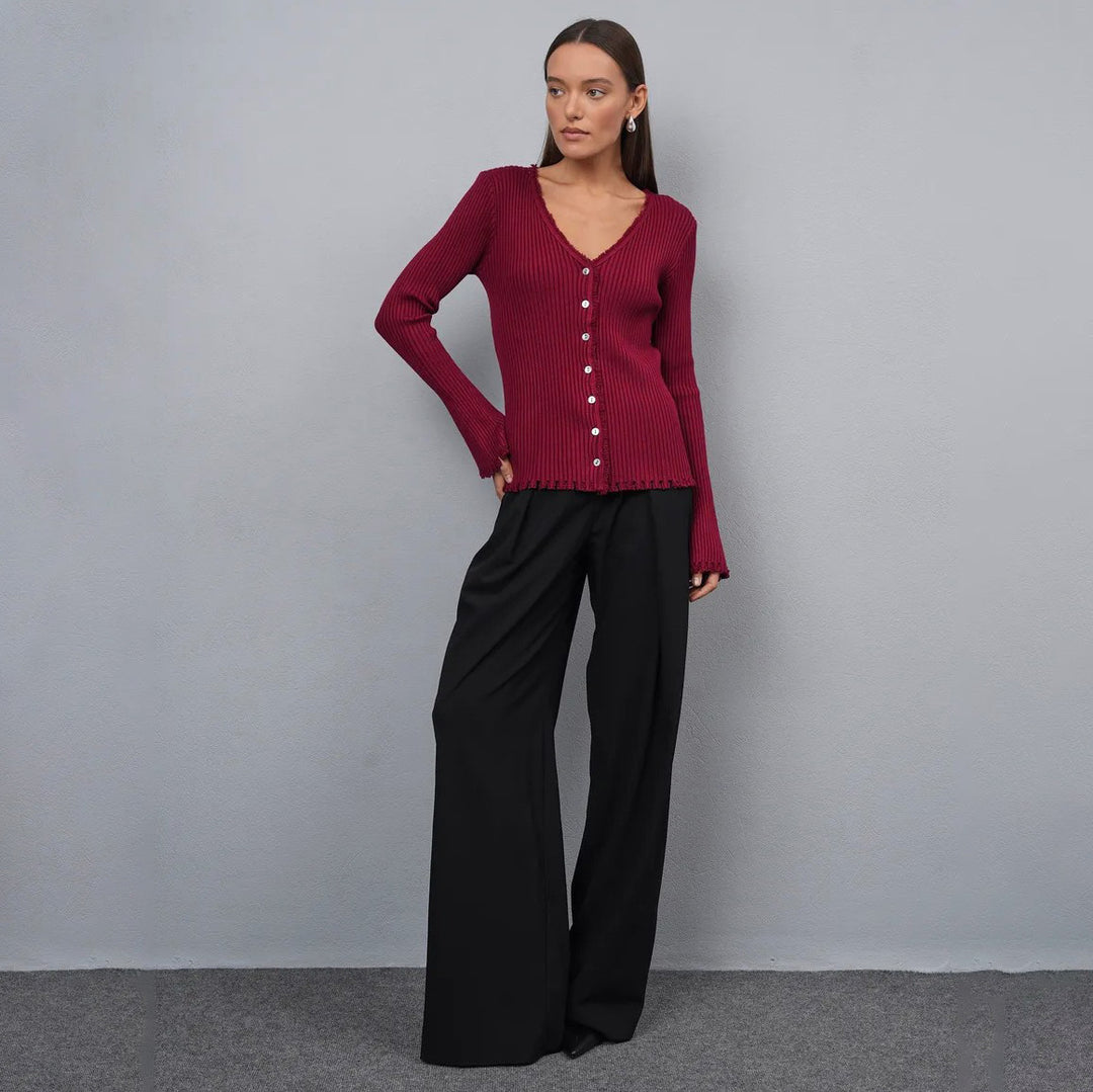 Damen lässige Strickjacke mit Knopföffnung und raffiniertem Saum Drune