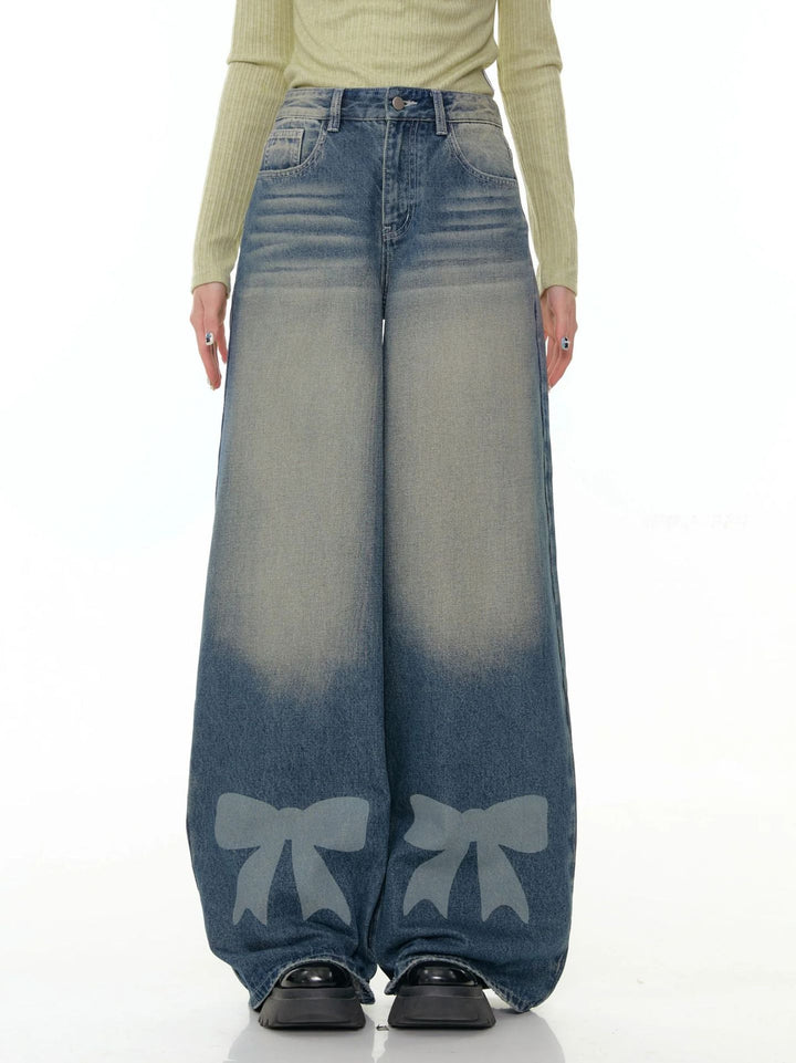 Damen Weite Denim-Hose mit aufregenden Schleifendetails Drune