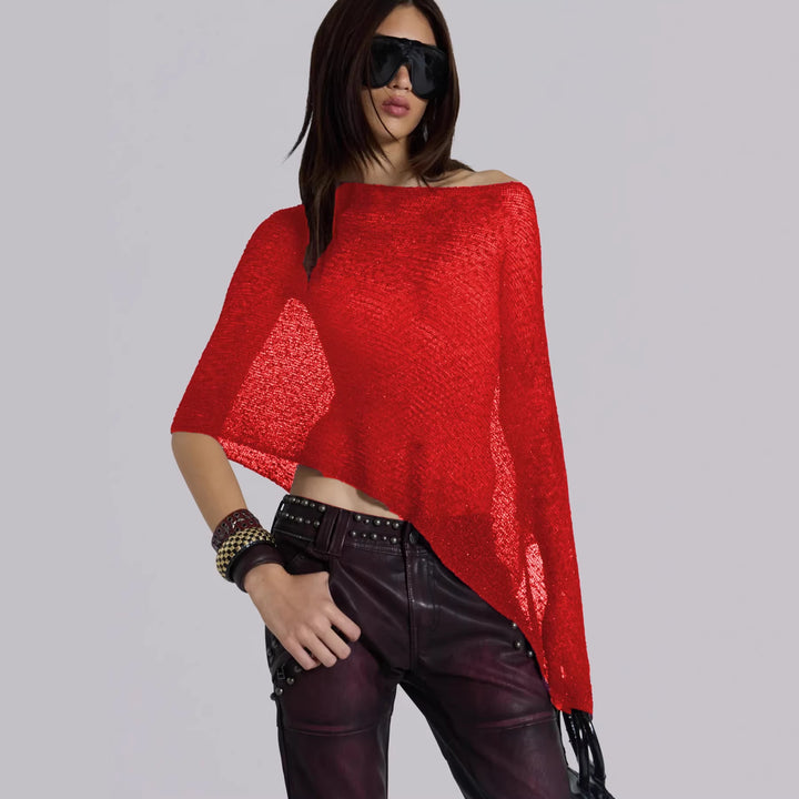Damen lässiges Strickoberteil mit asymmetrischem Schnitt und metallischem Glanz Drune