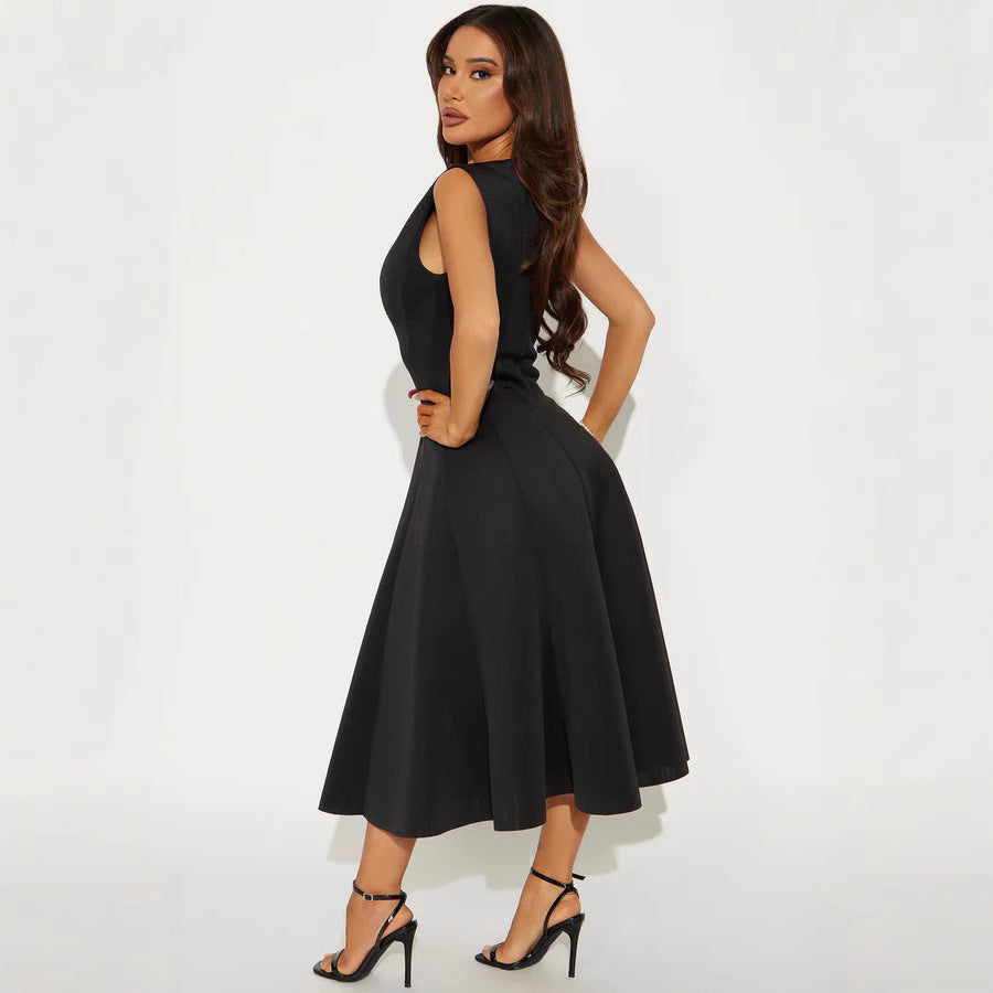 Damen Elegantes zeitloses Cocktailkleid mit schwingendem Rock und minimalistischer Silhouette Drune