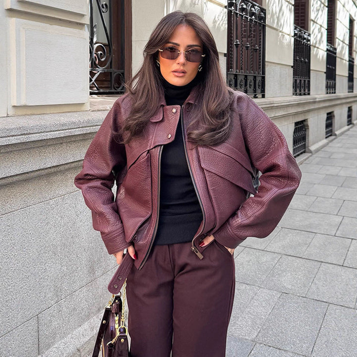 Damen Kunstlederjacke mit modischem Schnitt und praktischen Taschen Drune