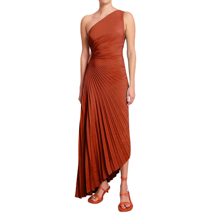 Drune | One Shoulder Plissee Midi Kleid