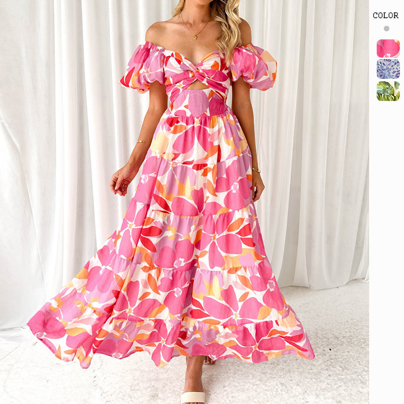 Damen Maxikleid mit voluminösen Puffärmeln und floralem Muster Drune