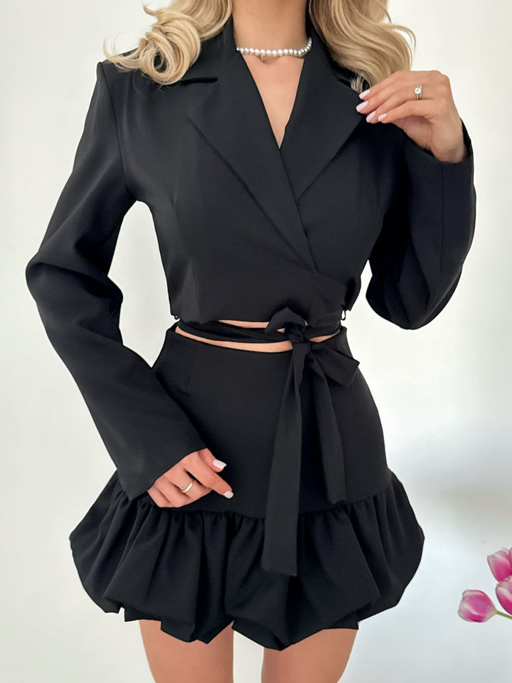 Damen elegantes Blazer-Rock-Set mit Rüschendetails Drune
