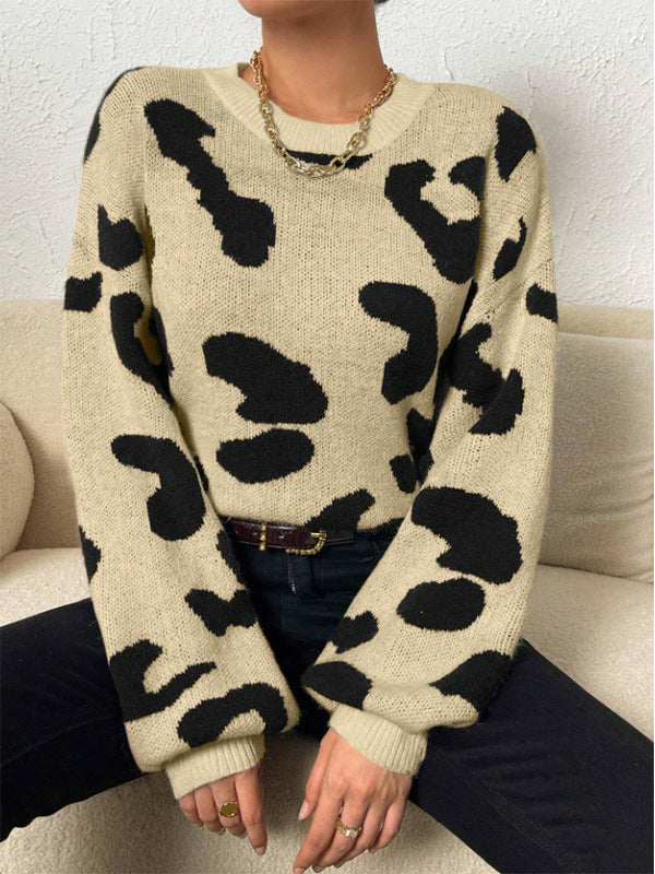 Damen modischer Strickpullover mit trendigem Leo-Design und weitem Schnitt Drune