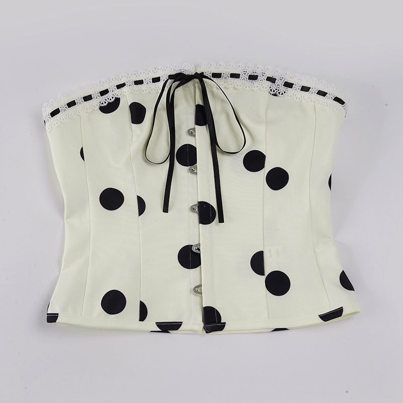 Damen Bandeau-Blusenshirt mit Rüschendetails und Knopfleiste Drune