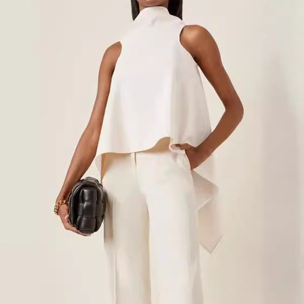 Damen ärmelloses Tunika mit asymmetrischem Schnitt und elegantem Kragen Drune