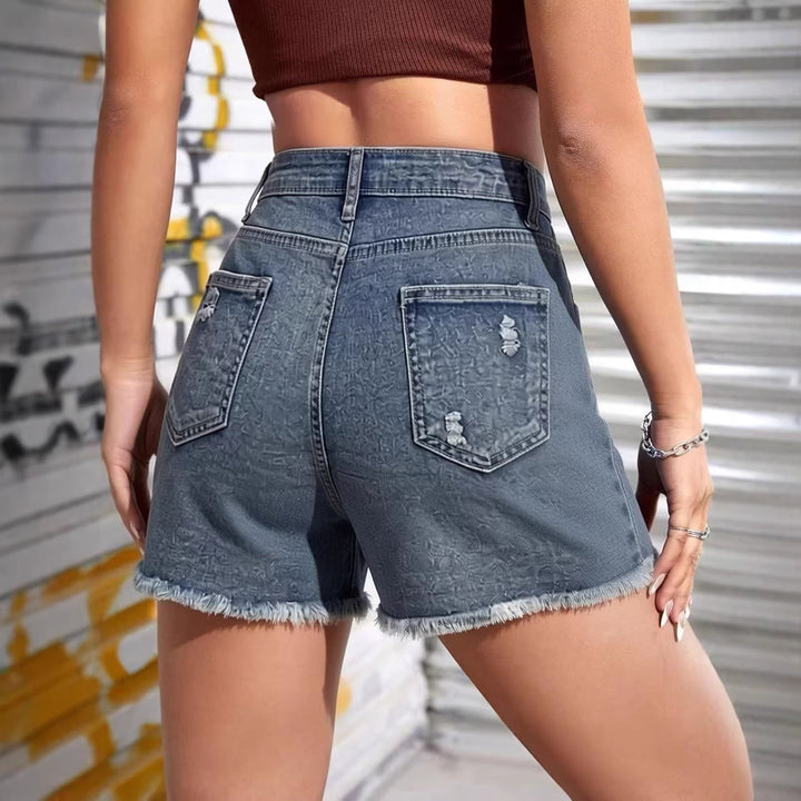 Damen lässige Destroyed Jeansshorts mit hohem Bund und fransigen Abschlüssen Drune