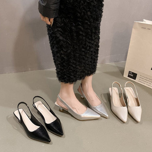 Damen Slingback-Pumps mit spitzer Zehenpartie und modischem Blockabsatz Drune