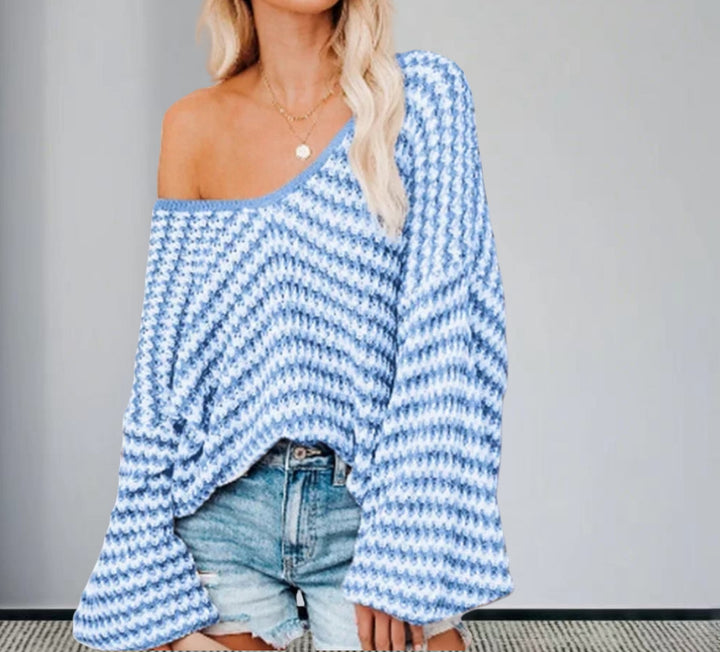 Damen Oversized Strickpullover mit off-Shoulder Design und modischem Rippenmuster Drune
