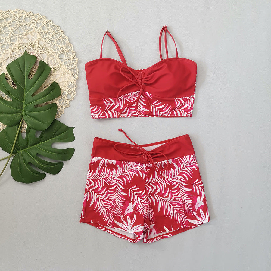 Damen Crop-Top Bikini mit floralem Design und bequemen Shorts Drune