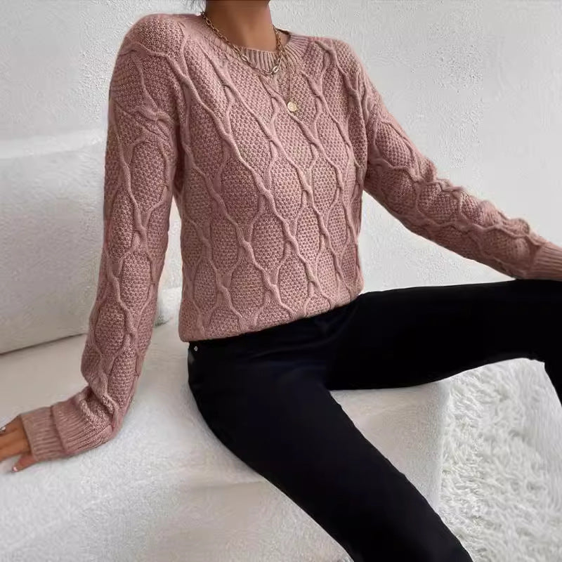 Damen Grobstrickpullover mit kreativem Zopfmuster und moderner Passform Drune
