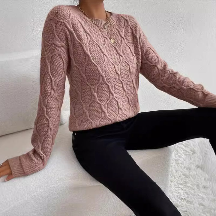 Damen Grobstrickpullover mit kreativem Zopfmuster und moderner Passform Drune