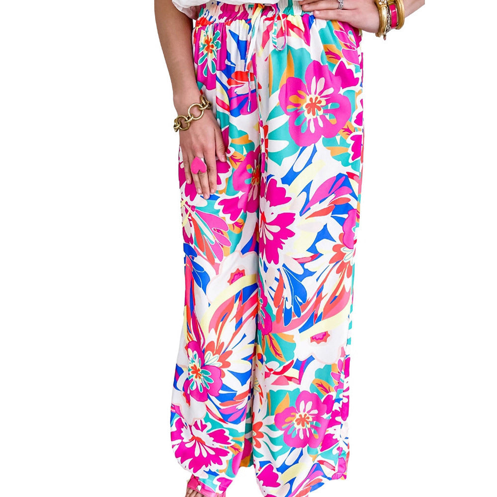 Damen Trendige Weite Blumendruckhose Drune
