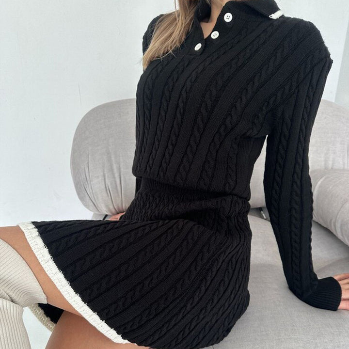 Damen Strick Kleidungsset mit sportlichem Kragen Drune