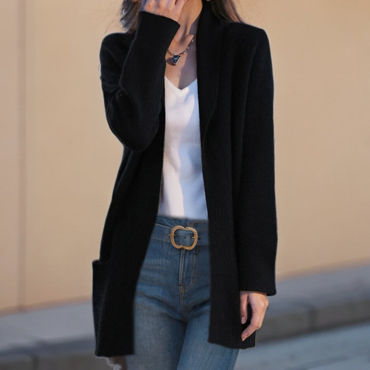 Damen Kuscheliger Strickmantel mit offenem Schnitt und praktischen Taschen Drune