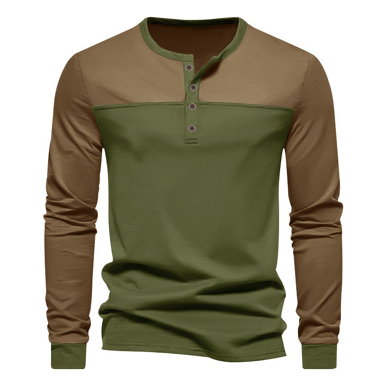 Herren nan zweifarbiges Langarmshirt im Henley-Stil mit Schulterpasse, kurzer Knopfleiste und Rippbündchen Drune