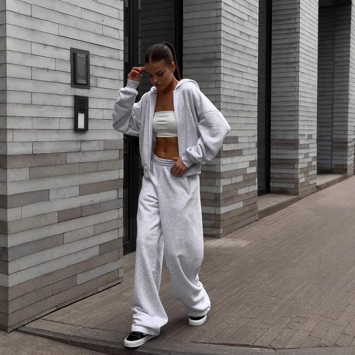 Damen Oversized Kapuzenjacke und bequeme Sweathose Drune
