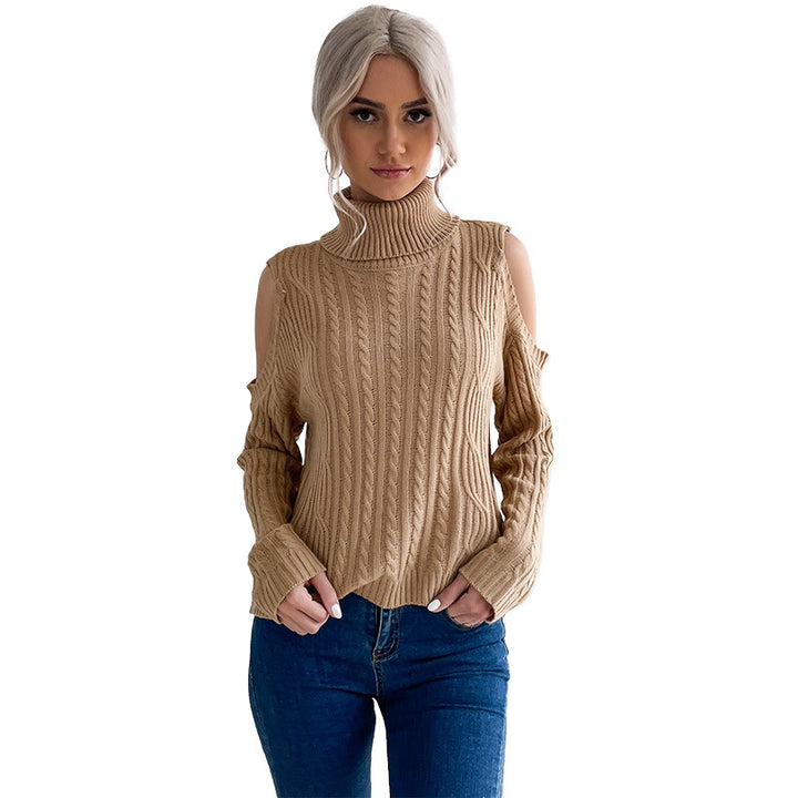 Damen Strickpullover mit Off-Shoulder-Design und hohen Kragen Drune