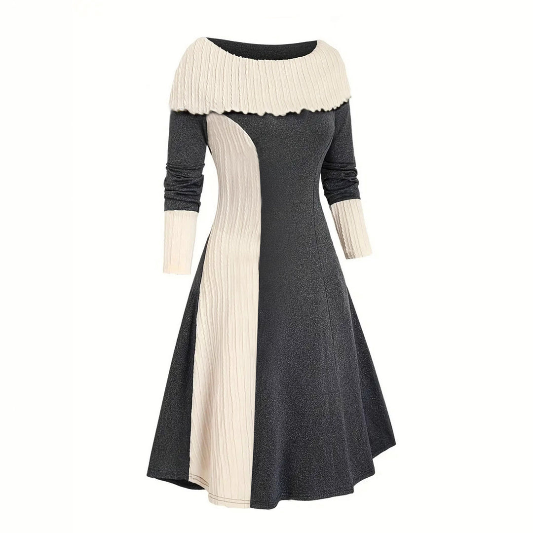 Damen Elegantes und trendiges Kleid mit plissiertem Kragen Drune