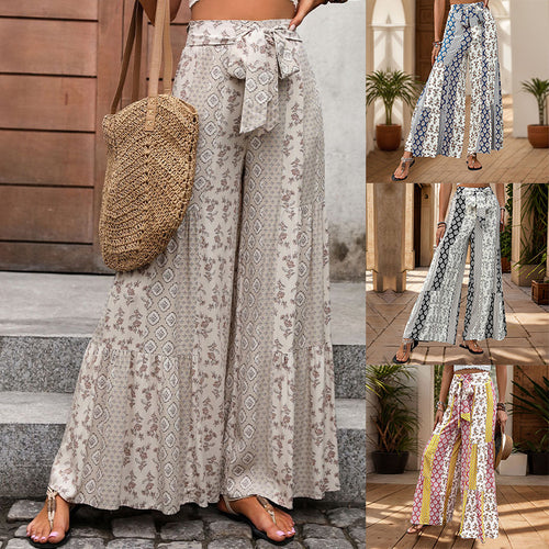 Damen weite Palazzo-Hose mit floralem Muster und elastischem Taillenzug Drune