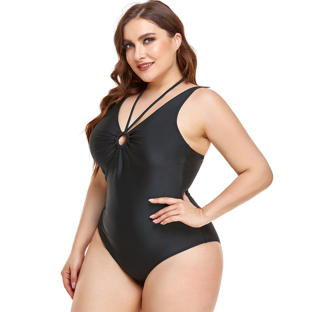 Damen Eleganter Hochgeschnittener Einteiler Badeanzug mit modischem Ringdetail Drune