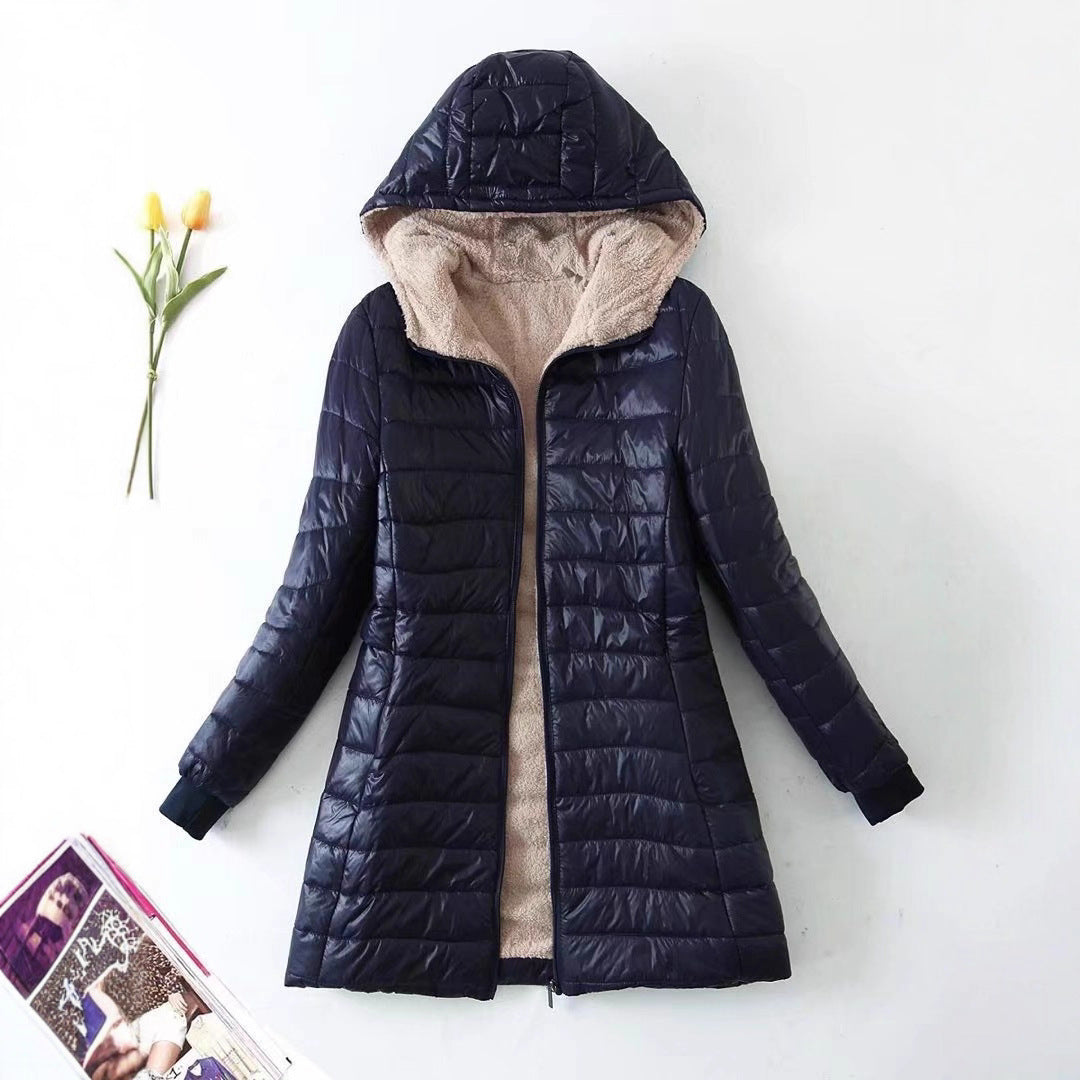 Damen gesteppte Winterjacke mit Kapuze und kuscheligem Innenfutter Drune