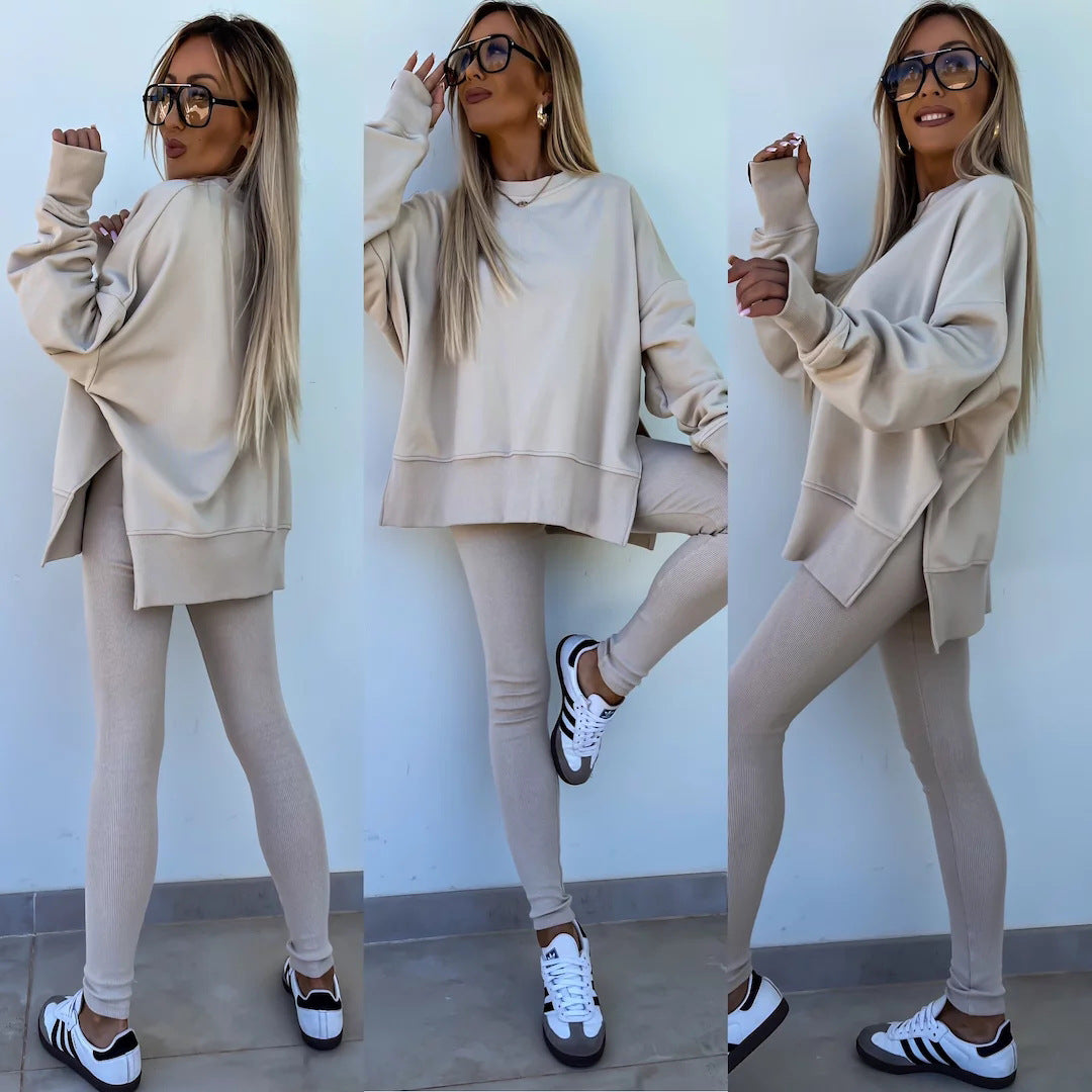 Damen nan Oversize Sweatshirt mit taillierten Rib-Leggings Set Drune