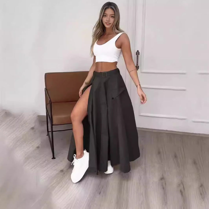 Damen Eleganter Rock mit hohe Taille und seitlichem Schlitze Drune