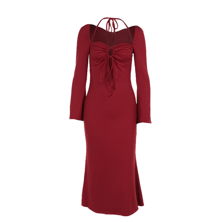 Damen Midi-Kleid mit schickem Rüschendesign und langem Arm Drune