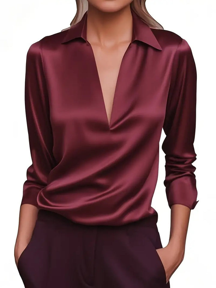 Damen Elegante Bluse mit tiefem V-Ausschnitt und luxuriösem Satin-Finish Drune