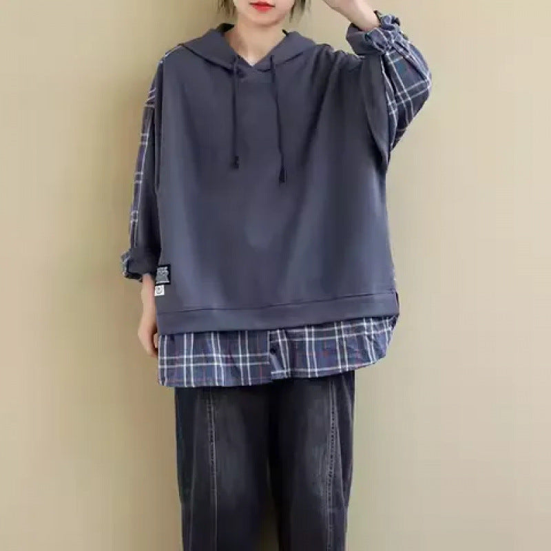 Damen Kapuzenpullover mit lässiger Karo-Applikation und weichem Innenfutter Drune