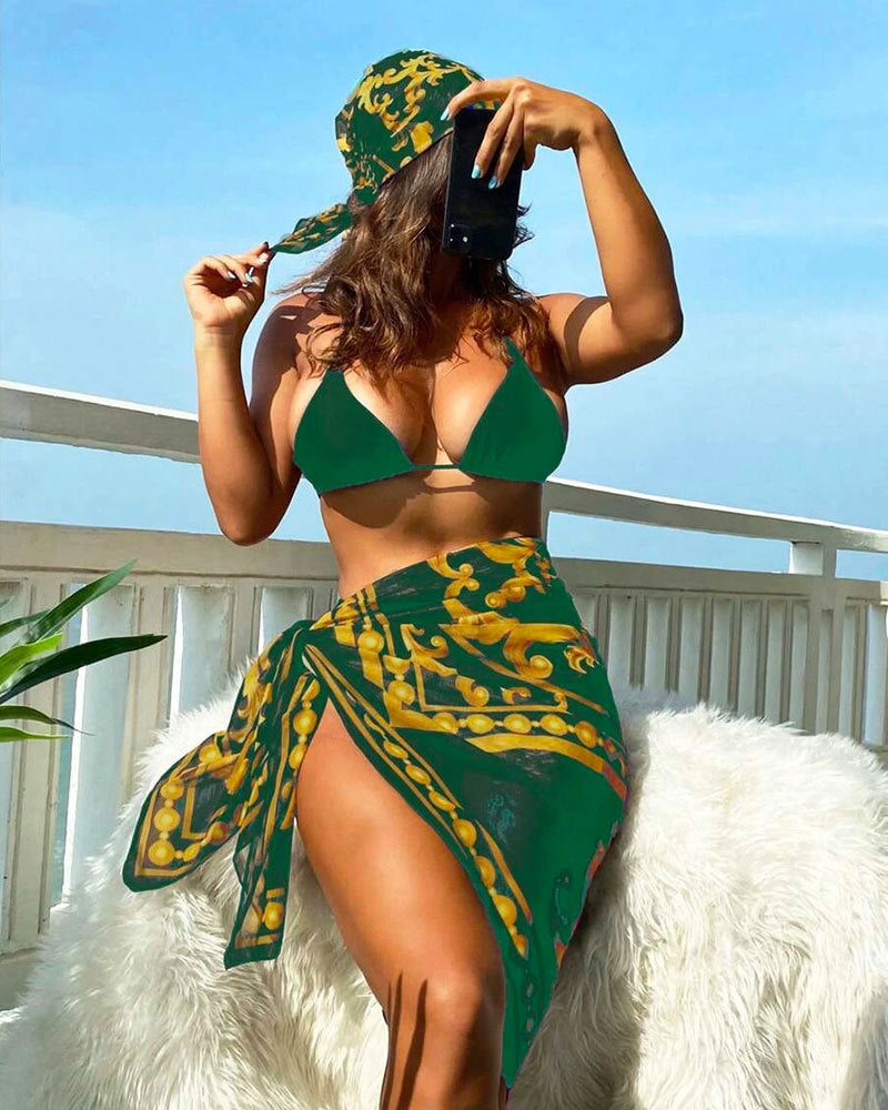 Damen Triangel-Bikini-Set mit transparentem Sarong Drune