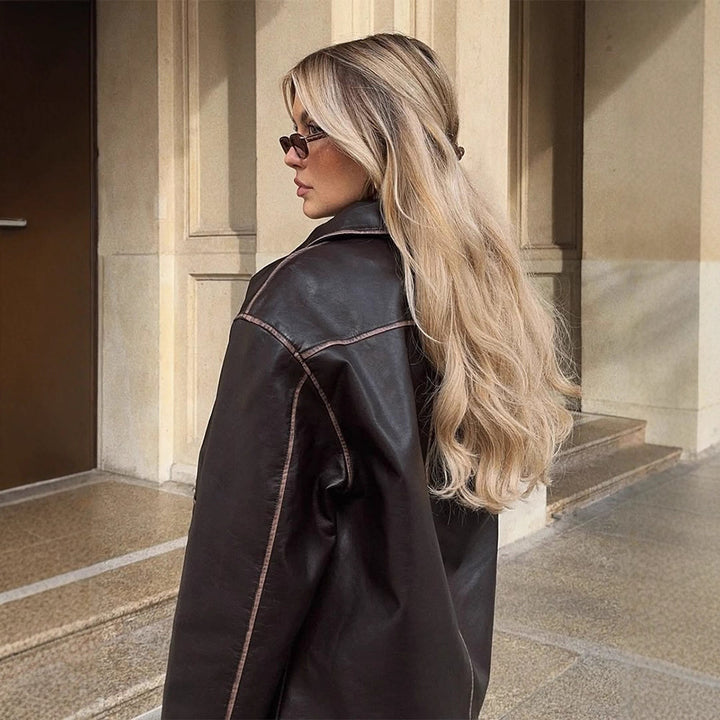 Damen Kunstlederjacke mit klassischen Details Drune
