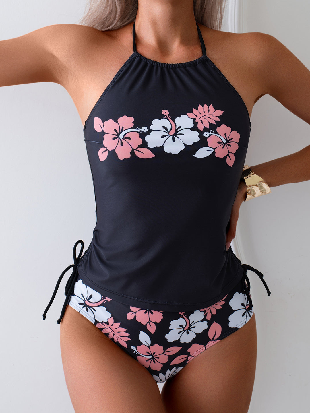 Damen Tankini-Set mit floralem Oberteil und kontrastierenden Shorts Drune
