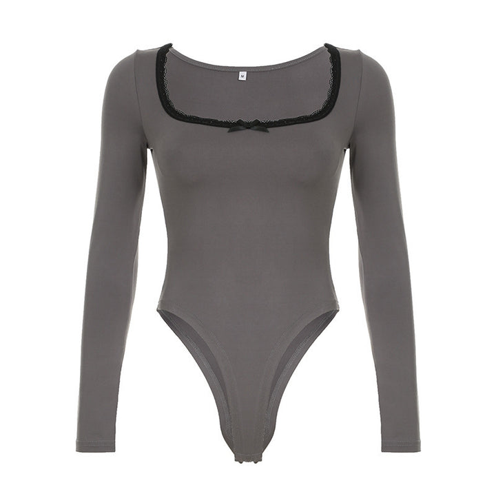 Damen Elegantes Langarm-Bodysuit mit Zierborte Drune