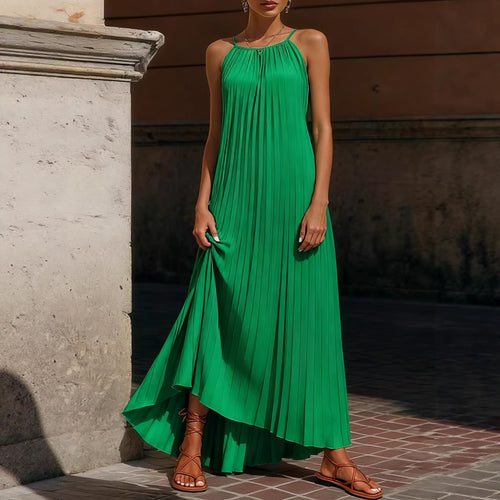 Damen Plissiertes Maxikleid mit verstellbaren Spaghetti-Trägern Drune