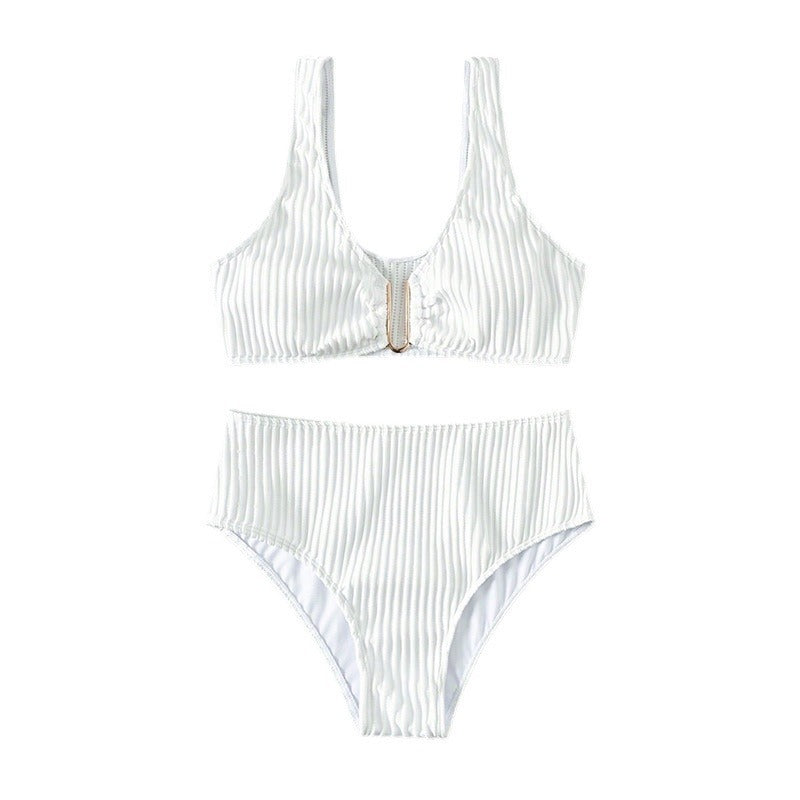Damen Hochtailliertes Bikini-Set mit elegantem Streifenmuster Drune