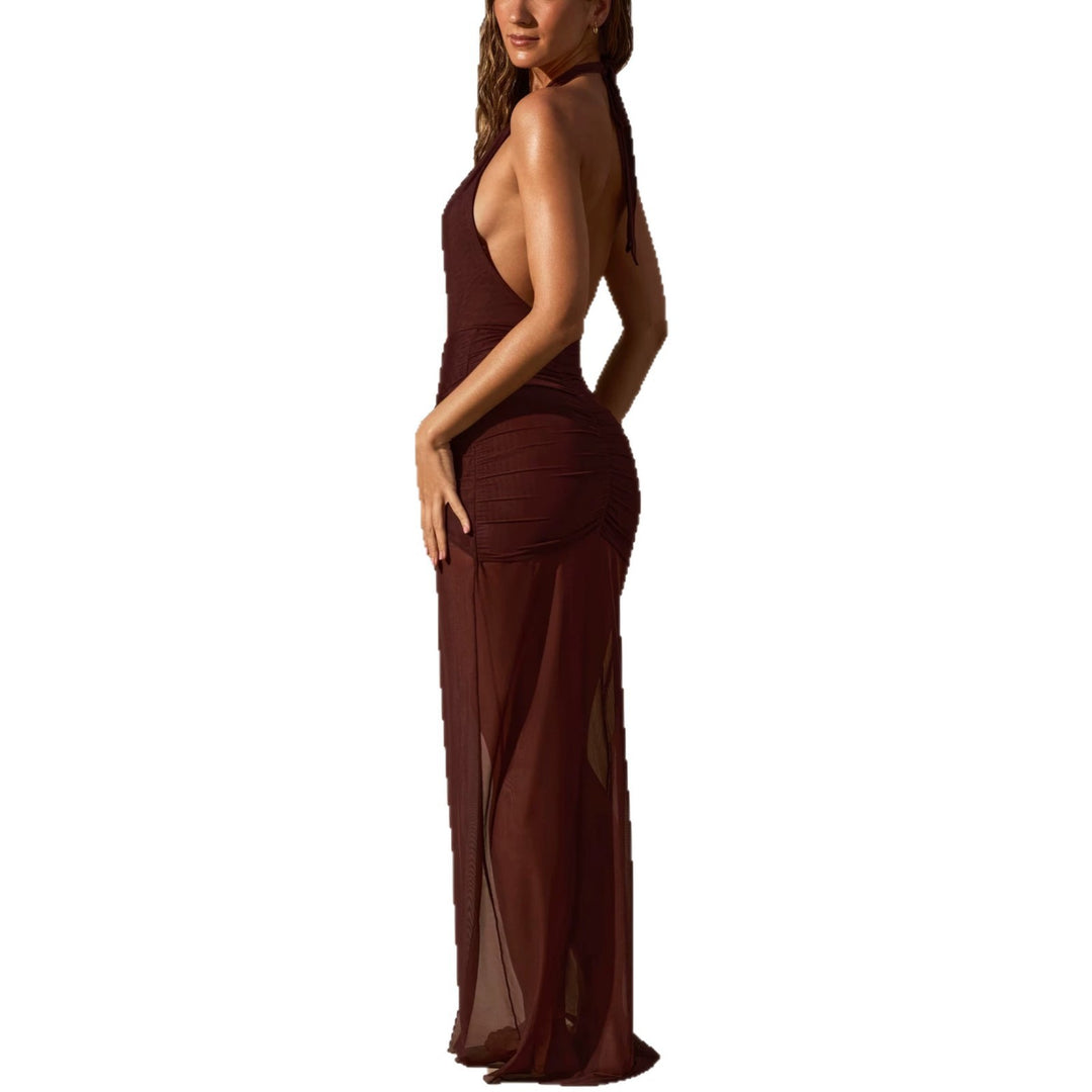 Damen Elegantes Cut-Out Maxikleid mit asymmetrischen Rüschen Drune